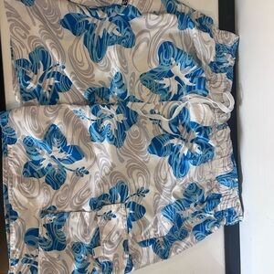 Maui And Sons Men's Swim Trunks Size XL Hawaiian Print 38-40 Blue Gray White